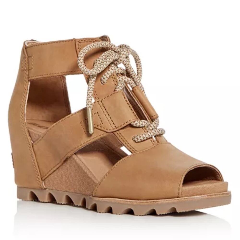 Sorel Women's Joanie Leather Platform Wedge Sandals - Missing Laces - Tan Size 9